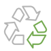 Three grey and green arrows that form to make a recycling triangle.