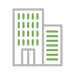 Grey and green buildings.