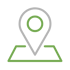Grey and green location icon on top of a square.