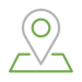Grey and green location icon on top of a square.