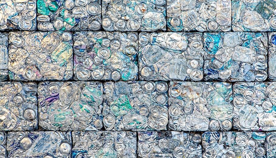 close up view of compacted aluminum waste bales