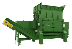 A green and yellow recycling shredder.